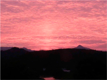 激しく色を変える真室川の風景