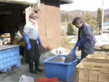 温水消毒をしている様子